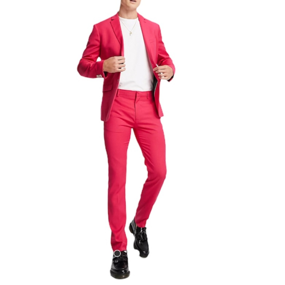 NWT Topman Skinny Suit Pants in Bright Pink 28/32